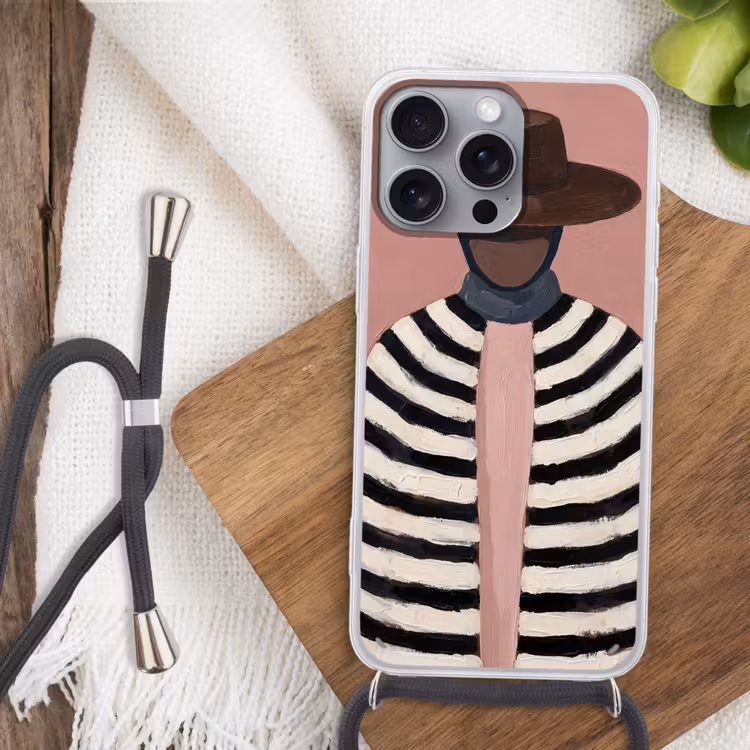 Grafisch - Vrouw - Roze Hoesje iPhone 16 Pro Max met koord klein -sfeer4