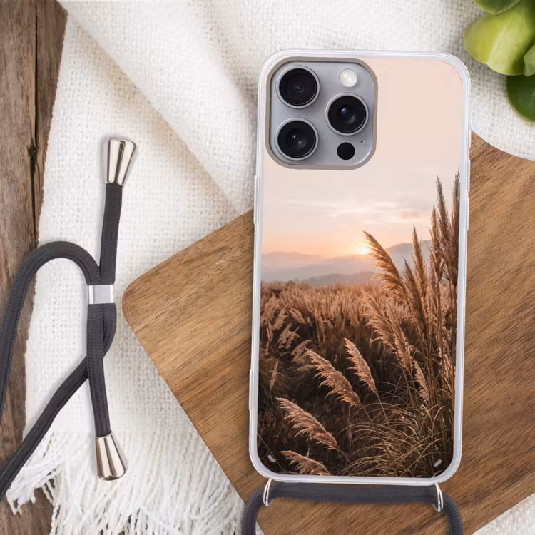 Gras - Veld - Zon - Natuur Hoesje iPhone 16 Pro Max met koord klein -sfeer4