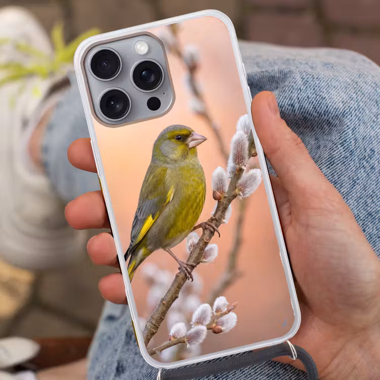 Groenling - Katjes - Lente - Natuur - Zacht Hoesje iPhone 16 Pro Max met koord klein -sfeer3