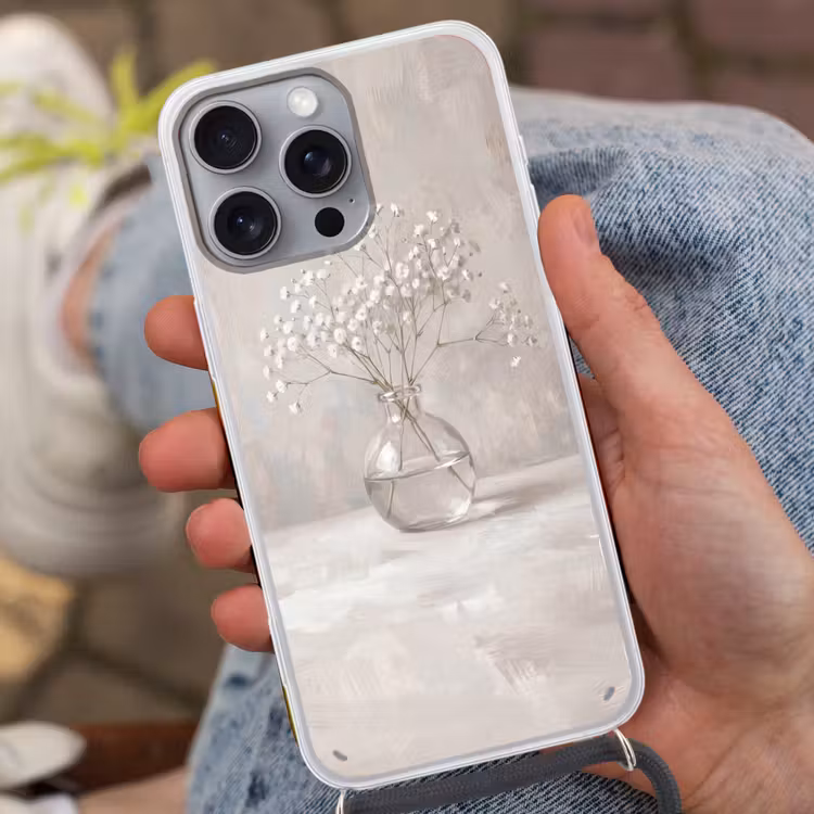 Gipskruid - Vaas - Wit Hoesje iPhone 16 Pro Max met koord klein -sfeer3