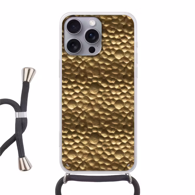 Gehamerd - Reliëf - Textuur - Bronsgoud Hoesje iPhone 16 Pro Max met koord klein 804 -3d