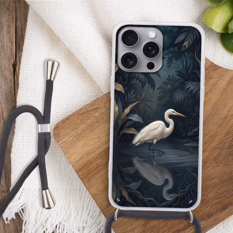 Reiger - Water - Natuur - Modern - Wit Hoesje iPhone 16 Pro Max met koord klein -sfeer4