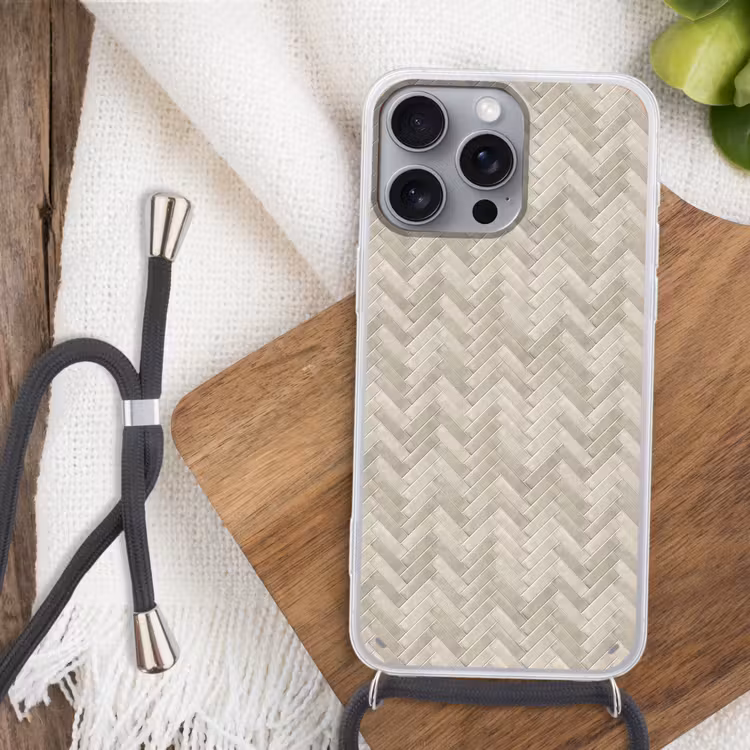 Visgraat - Wandtegel - Beige Hoesje iPhone 16 Pro Max met koord klein 804 -sfeer4