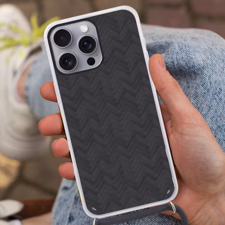 Visgraat - Wandtegel - Donkergrijs Hoesje iPhone 16 Pro Max met koord klein 804 -sfeer3