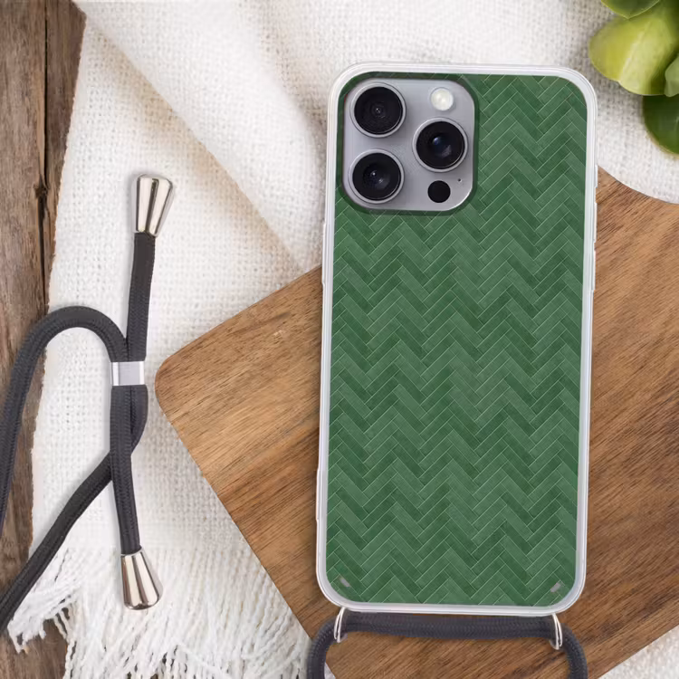 Visgraat - Wandtegel - Bosgroen Hoesje iPhone 16 Pro Max met koord klein 804 -sfeer4