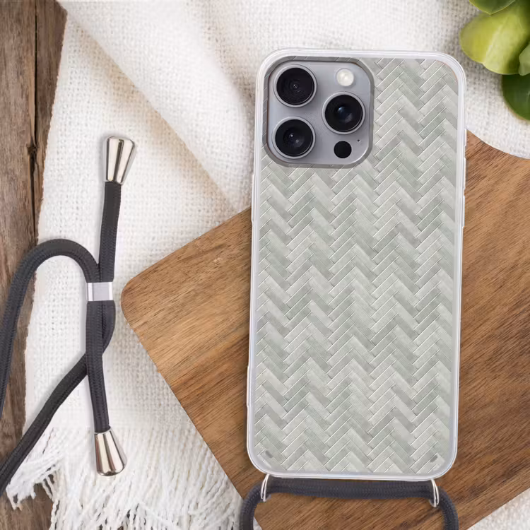 Visgraat - Wandtegel - Grijs Hoesje iPhone 16 Pro Max met koord klein 804 -sfeer4