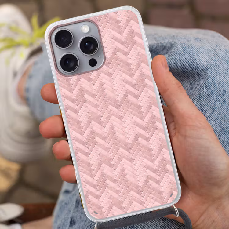 Visgraat - Wandtegel - Lichtroze Hoesje iPhone 16 Pro Max met koord klein 804 -sfeer3