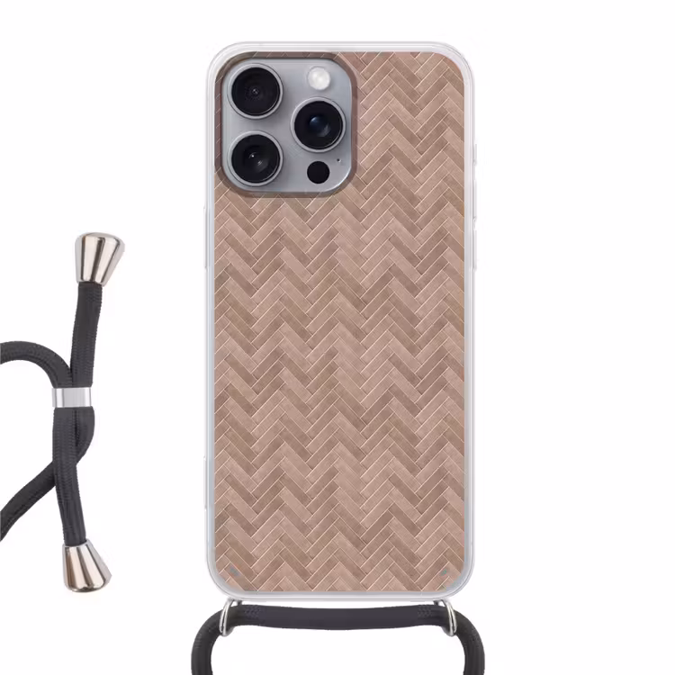 Visgraat - Wandtegel - Oudroze - Terracotta Hoesje iPhone 16 Pro Max met koord klein 804 -3d