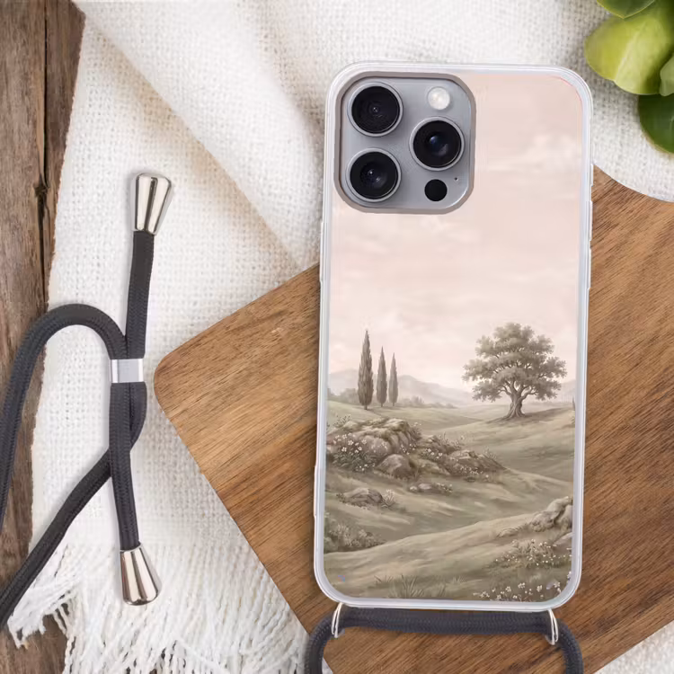 Heuvellandschap - Bomen - Natuur - Groen Hoesje iPhone 16 Pro Max met koord klein -sfeer4