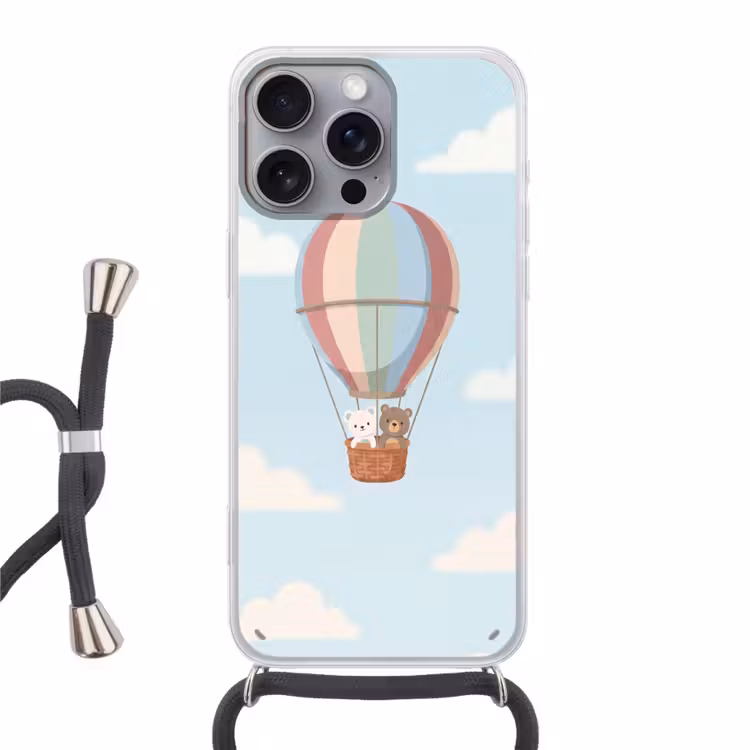 Luchtballon - Beren - Pastel Hoesje iPhone 16 Pro Max met koord klein -3d