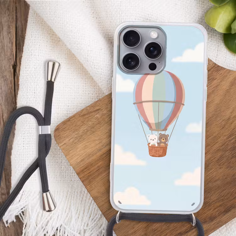 Luchtballon - Beren - Pastel Hoesje iPhone 16 Pro Max met koord klein -sfeer4