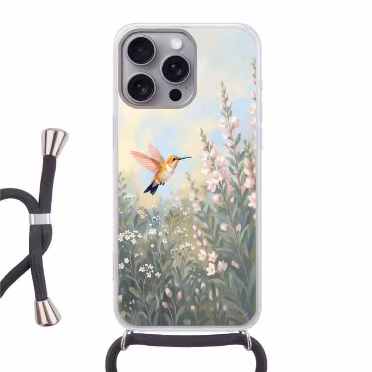 Kolibrie - Illustratie - Kleurrijk Hoesje iPhone 16 Pro Max met koord klein -3d