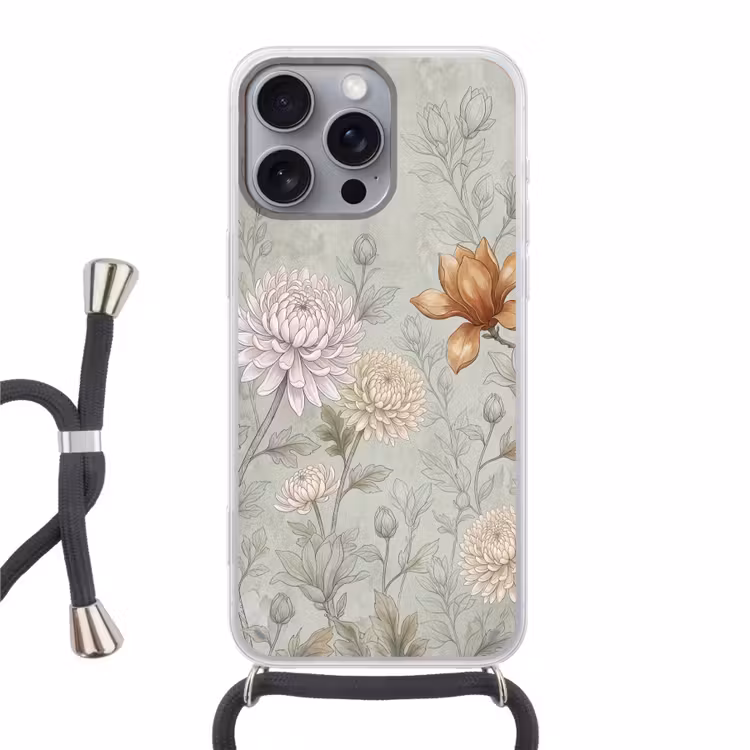Illustratie - Bloemen - Groen Hoesje iPhone 16 Pro Max met koord klein -3d