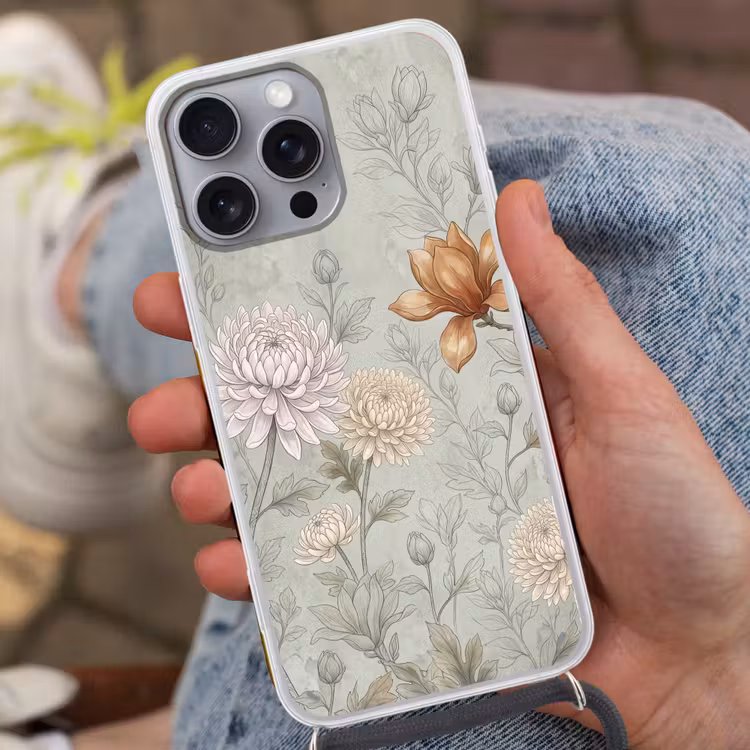 Illustratie - Bloemen - Groen Hoesje iPhone 16 Pro Max met koord klein -sfeer3