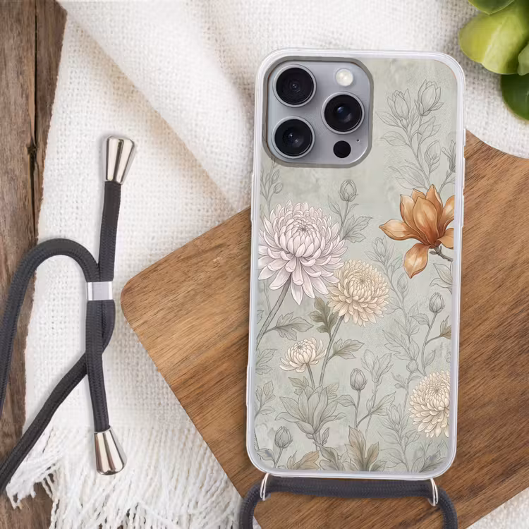 Illustratie - Bloemen - Groen Hoesje iPhone 16 Pro Max met koord klein -sfeer4