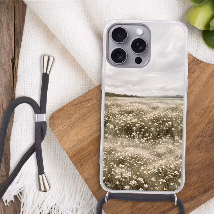 Illustratie - Landschap - Wit Hoesje iPhone 16 Pro Max met koord klein -sfeer4