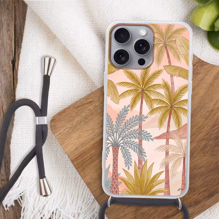 Illustratie - Palmbomen - Kleurrijk Hoesje iPhone 16 Pro Max met koord klein -sfeer4