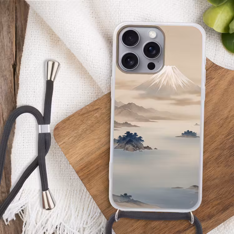 Japans - Landschap - Beige Hoesje iPhone 16 Pro Max met koord klein -sfeer4