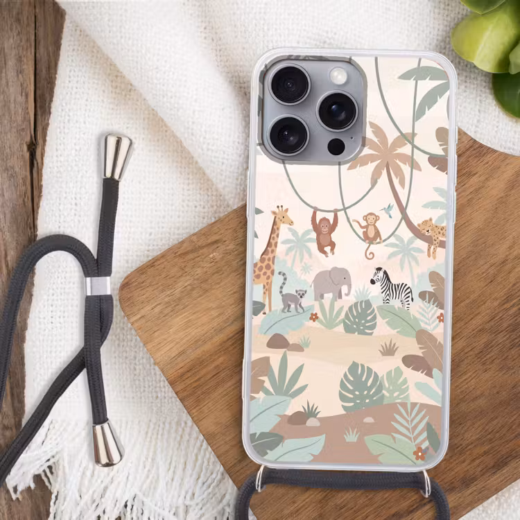 Jungle - Dieren - Groen Hoesje iPhone 16 Pro Max met koord klein -sfeer4