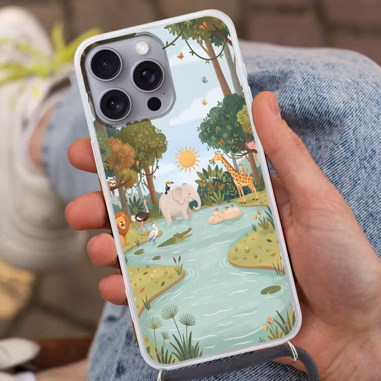Jungle - Oase - Dieren - Kleurrijk Hoesje iPhone 16 Pro Max met koord klein -sfeer3