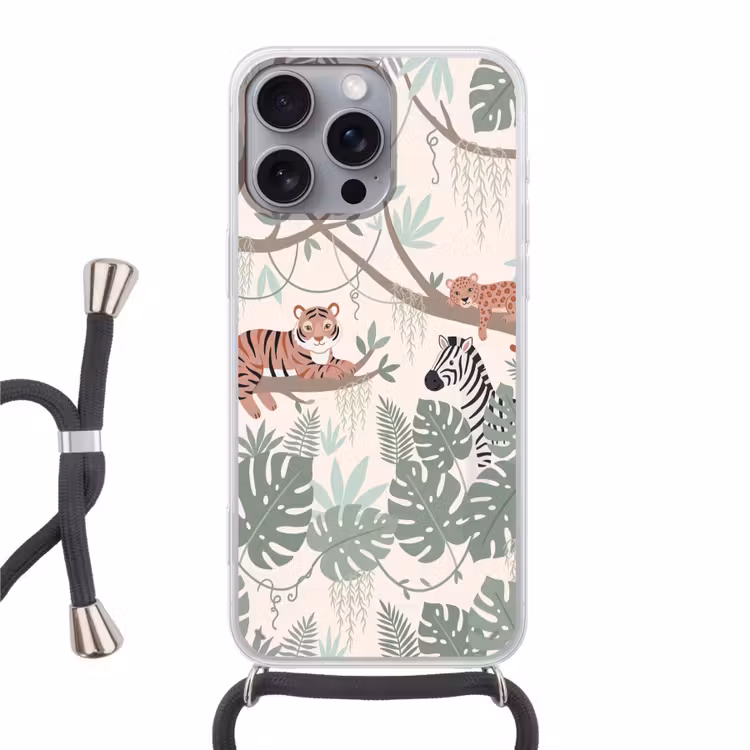 Jungle - Rustiek - Pastel Hoesje iPhone 16 Pro Max met koord klein -3d