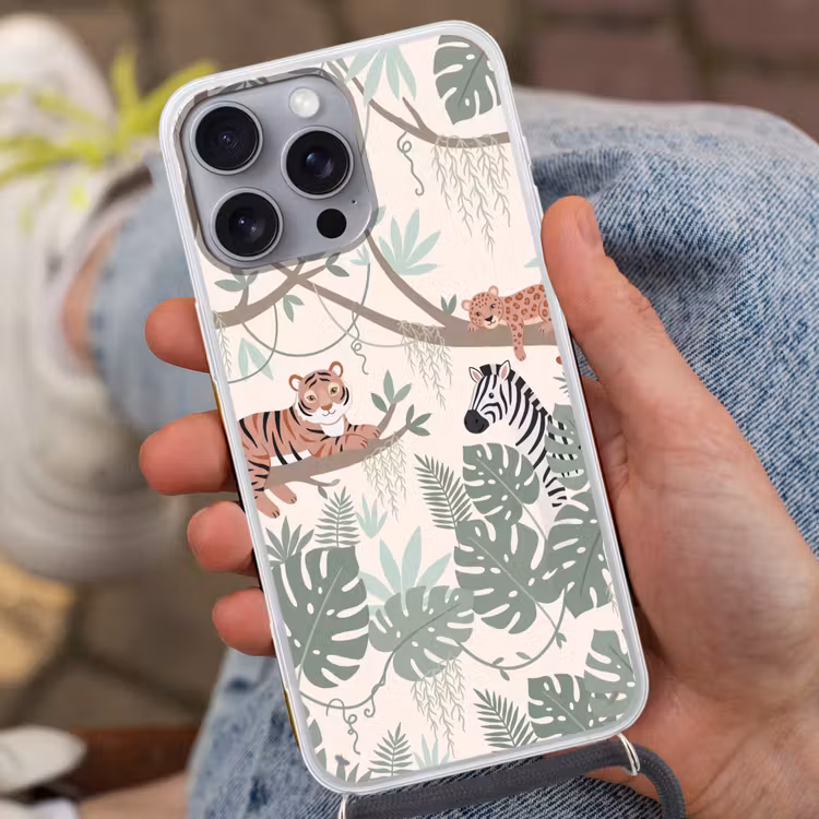 Jungle - Rustiek - Pastel Hoesje iPhone 16 Pro Max met koord klein -sfeer3