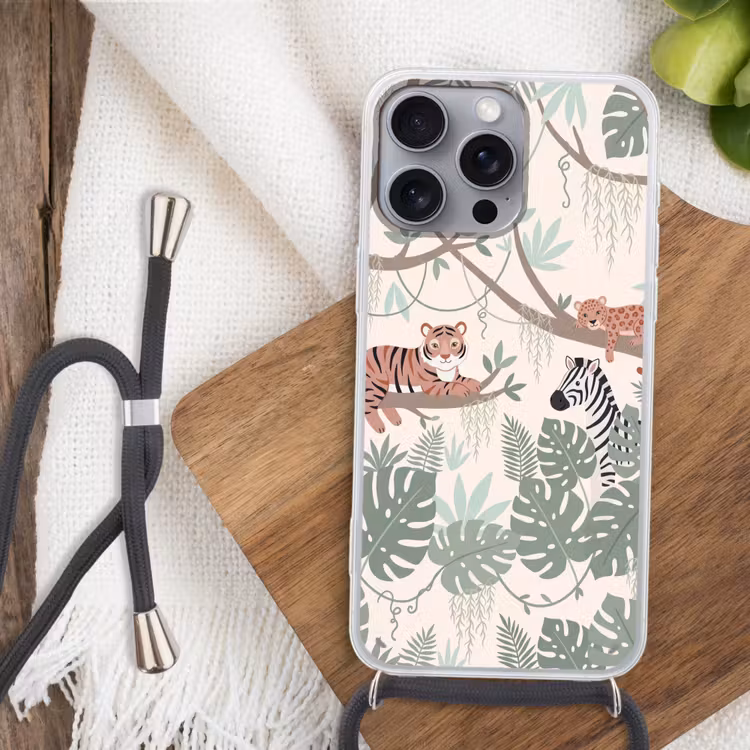 Jungle - Rustiek - Pastel Hoesje iPhone 16 Pro Max met koord klein -sfeer4