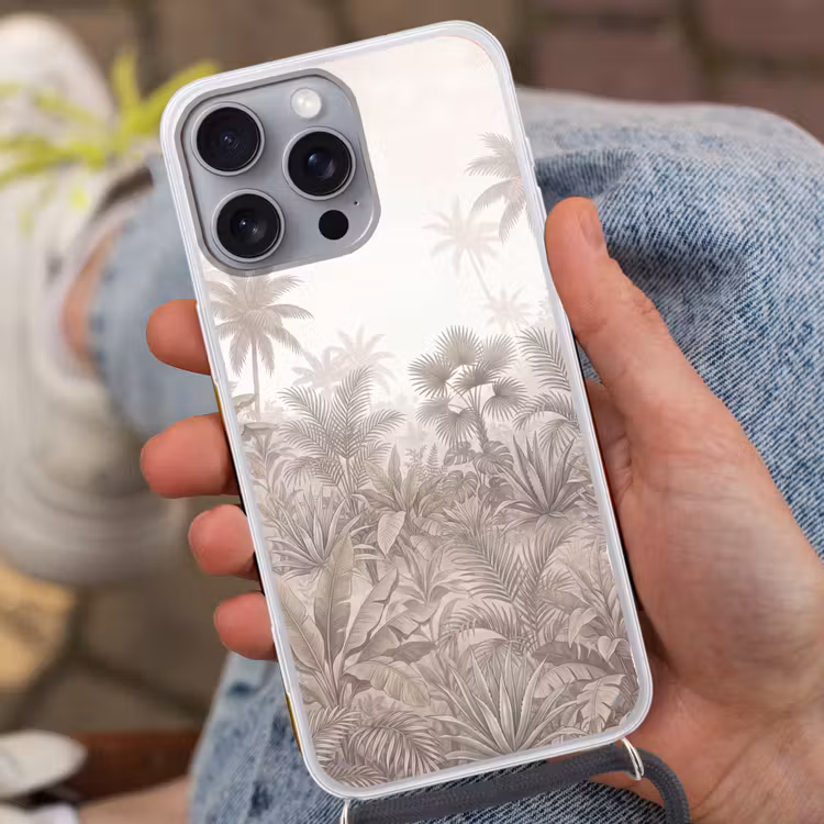 Jungle - Tropisch - Natuur -Vintage - Beige Hoesje iPhone 16 Pro Max met koord klein -sfeer3