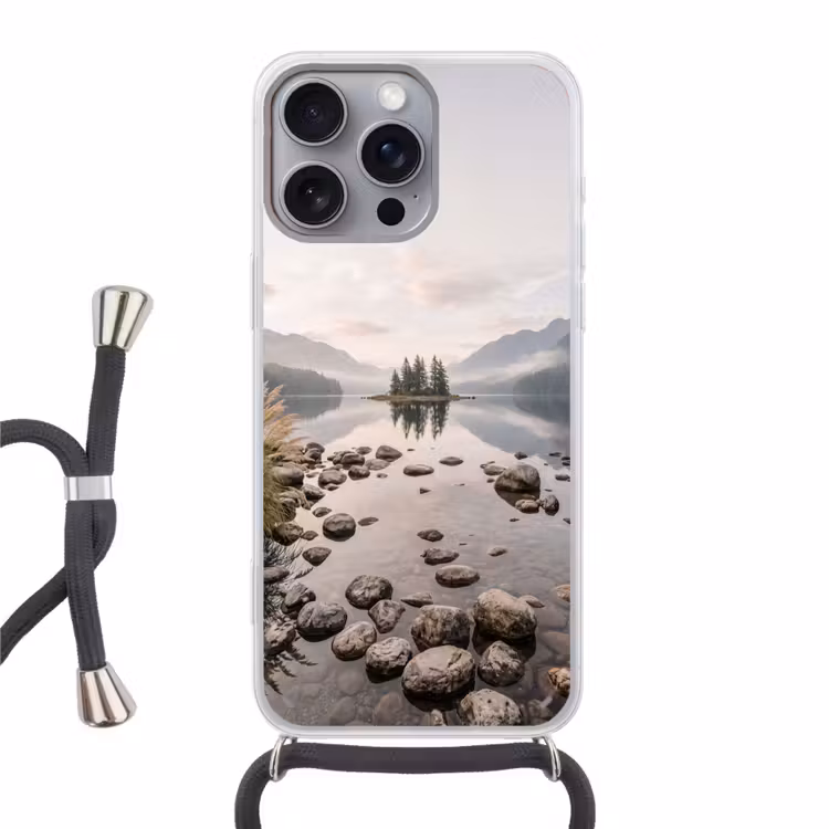 Meer - Bergen - Landschap - Groen Hoesje iPhone 16 Pro Max met koord klein -3d