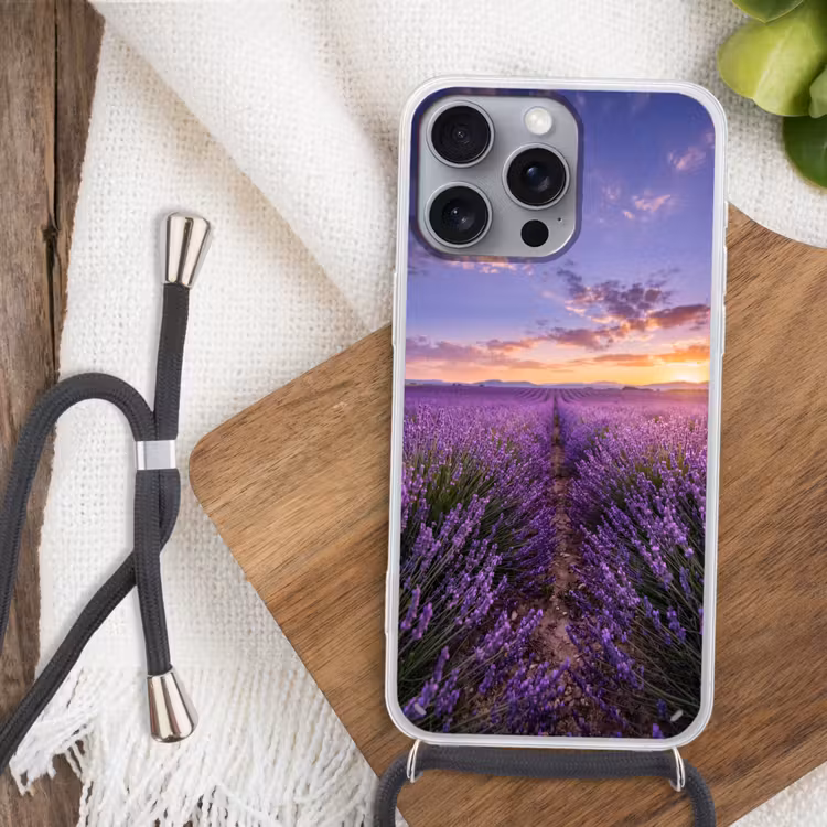 Lavendel - Veld - Natuur - Paars Hoesje iPhone 16 Pro Max met koord klein -sfeer4