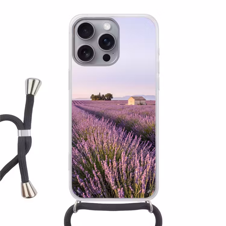 Lavendel - Landschap - Sereen - Paars Hoesje iPhone 16 Pro Max met koord klein -3d