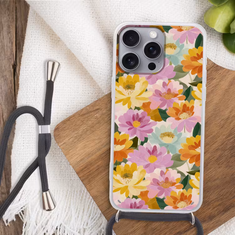 Lelies - Aquarel - Pastel Hoesje iPhone 16 Pro Max met koord klein 804 -sfeer4