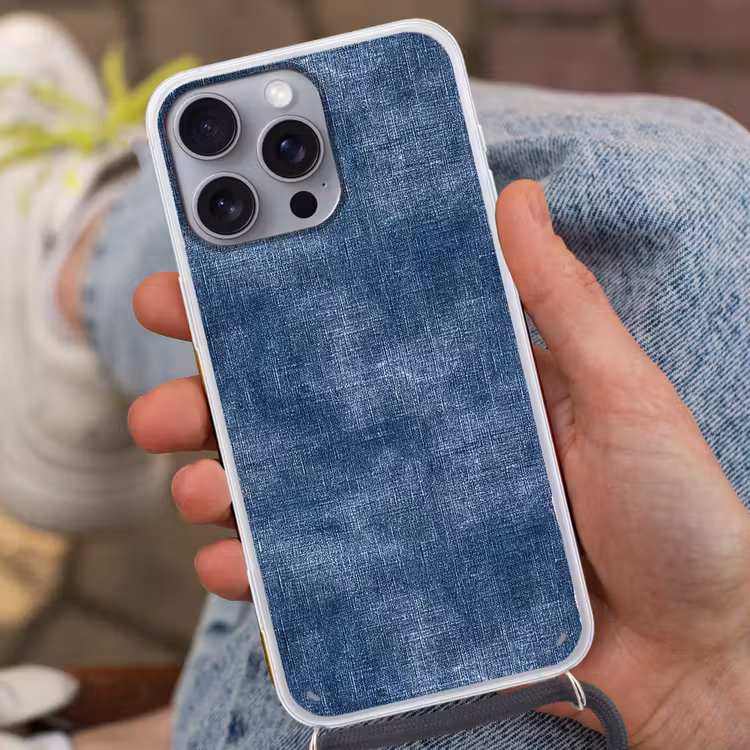 Linnen - Textuur - Patroon - Denim - Rustiek Hoesje iPhone 16 Pro Max met koord klein 804 -sfeer3
