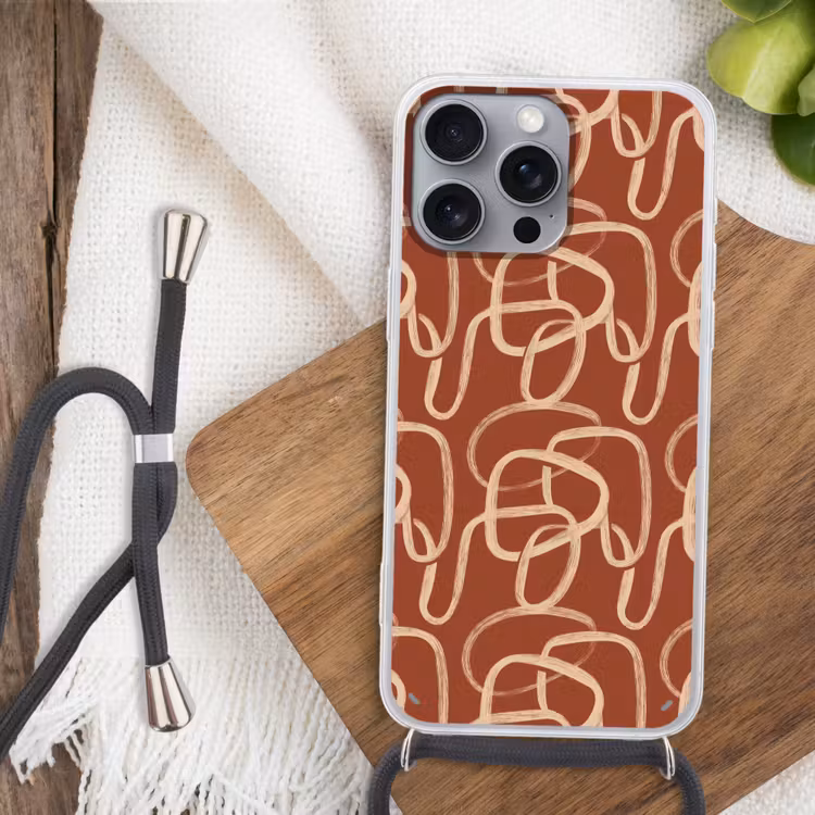 Lijnen - Abstract - Organisch - Terracotta - Crème Hoesje iPhone 16 Pro Max met koord klein 804 -sfeer4