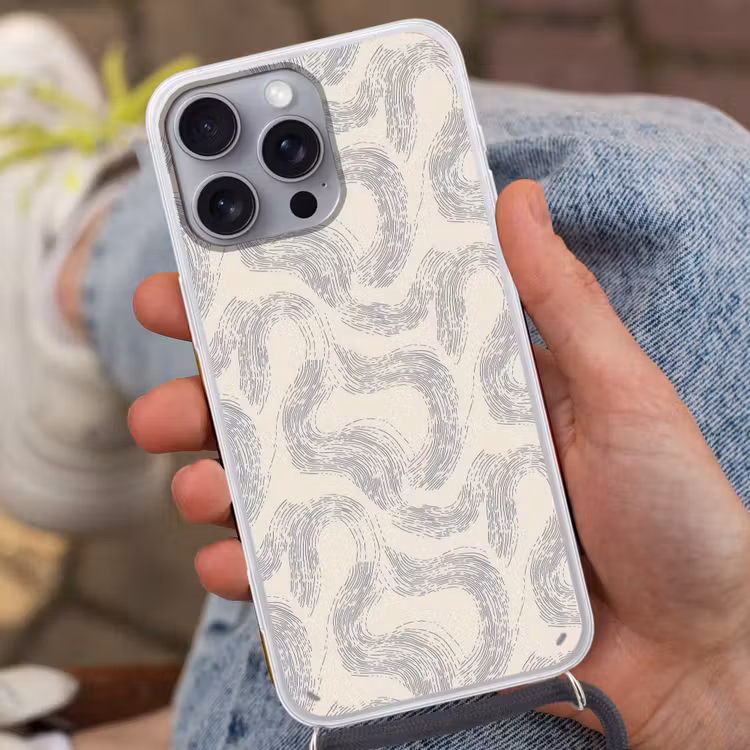 Lijnen - Patroon - Beige - Minimalistisch Hoesje iPhone 16 Pro Max met koord klein 804 -sfeer3