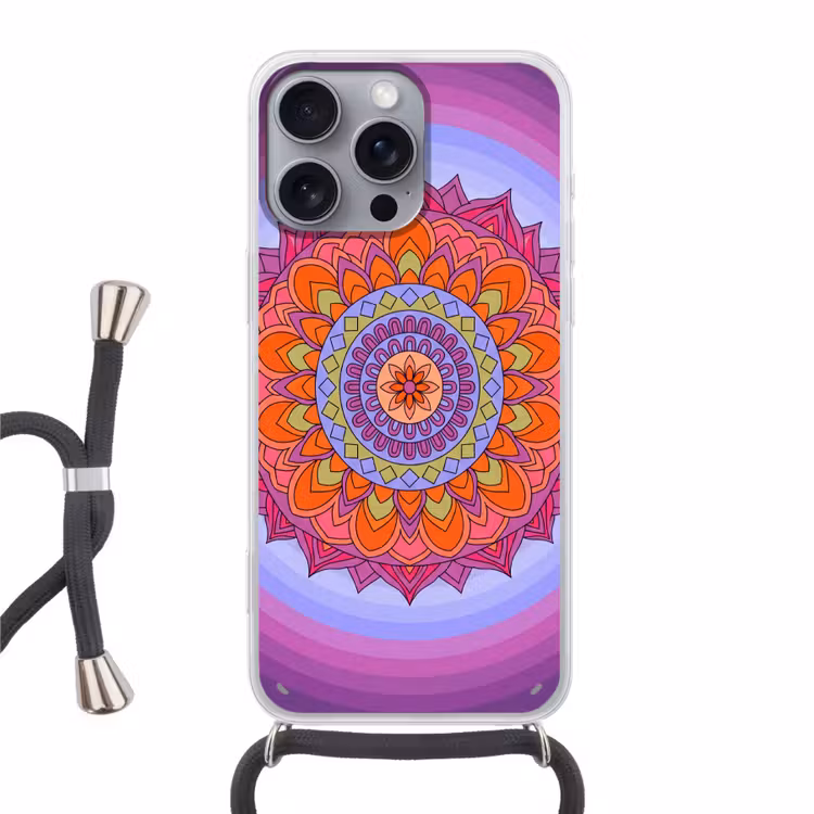 Mandala - Cirkel - Abstract - Kleurrijk - Patroon Hoesje iPhone 16 Pro Max met koord klein -3d