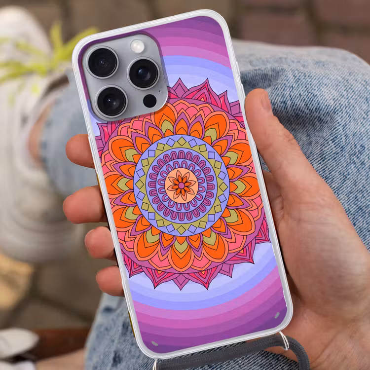 Mandala - Cirkel - Abstract - Kleurrijk - Patroon Hoesje iPhone 16 Pro Max met koord klein -sfeer3