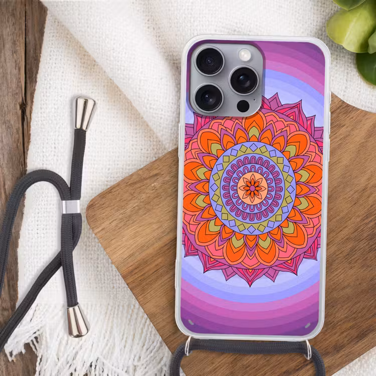 Mandala - Cirkel - Abstract - Kleurrijk - Patroon Hoesje iPhone 16 Pro Max met koord klein -sfeer4