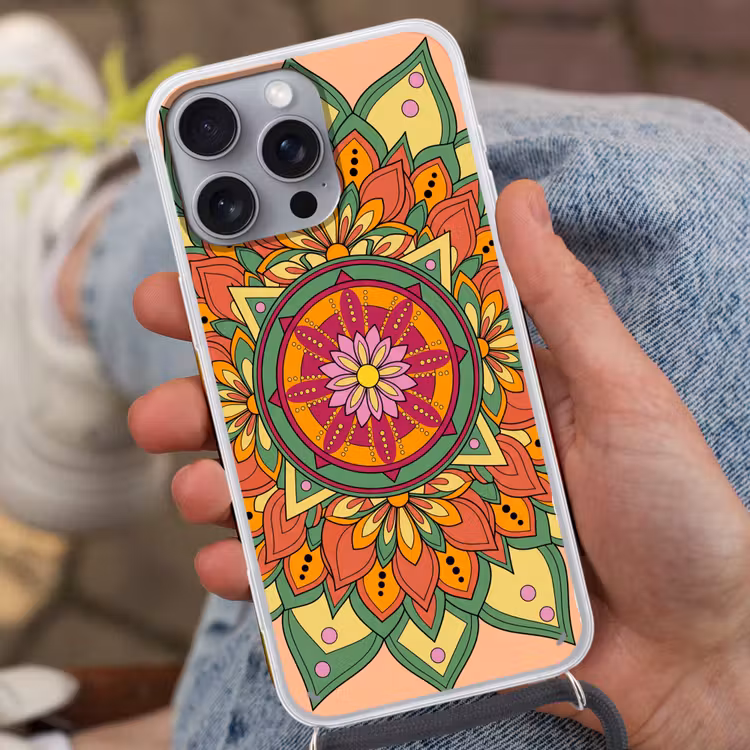 Mandala - Bloemen - Abstract - Kleurrijk Hoesje iPhone 16 Pro Max met koord klein -sfeer3