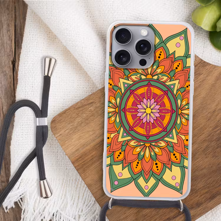 Mandala - Bloemen - Abstract - Kleurrijk Hoesje iPhone 16 Pro Max met koord klein -sfeer4