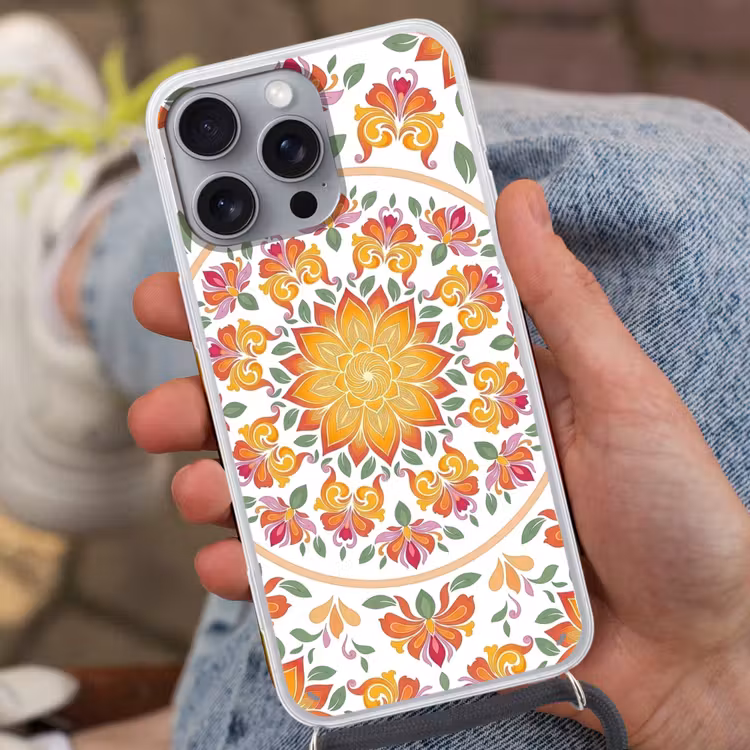Mandala - Bloemen - Decoratie - Kleurrijk - Abstract Hoesje iPhone 16 Pro Max met koord klein -sfeer3