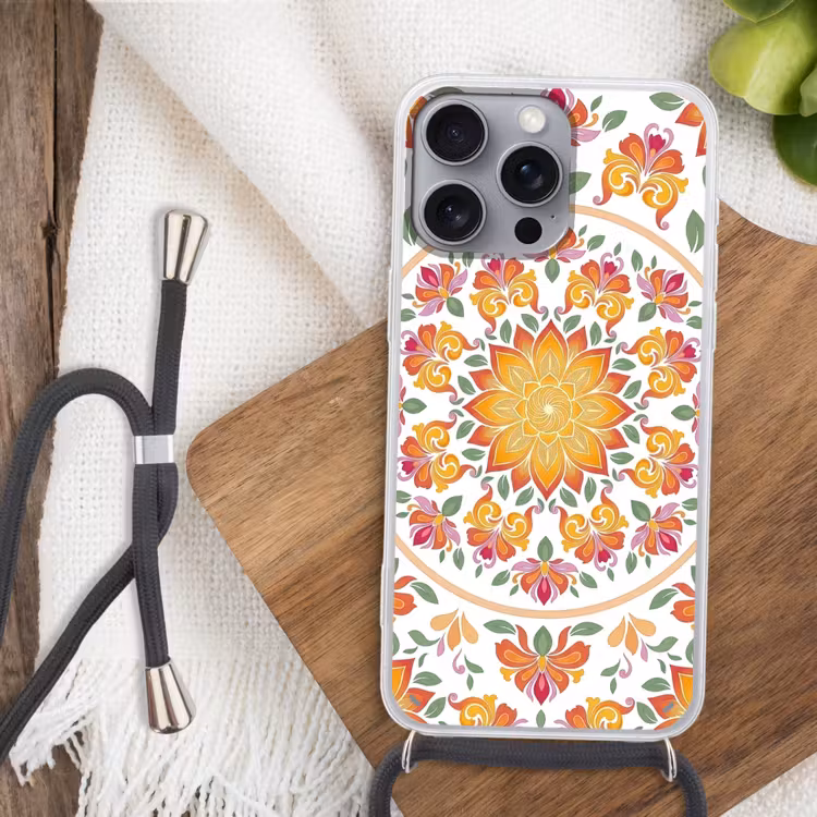 Mandala - Bloemen - Decoratie - Kleurrijk - Abstract Hoesje iPhone 16 Pro Max met koord klein -sfeer4