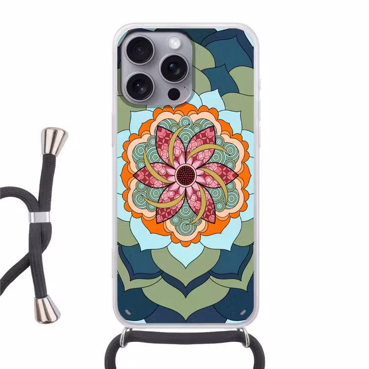 Mandala - Geometrisch - Kunst - Decoratief - Kleurrijk Hoesje iPhone 16 Pro Max met koord klein -3d