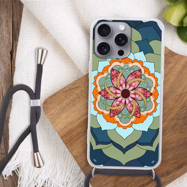 Mandala - Geometrisch - Kunst - Decoratief - Kleurrijk Hoesje iPhone 16 Pro Max met koord klein -sfeer4