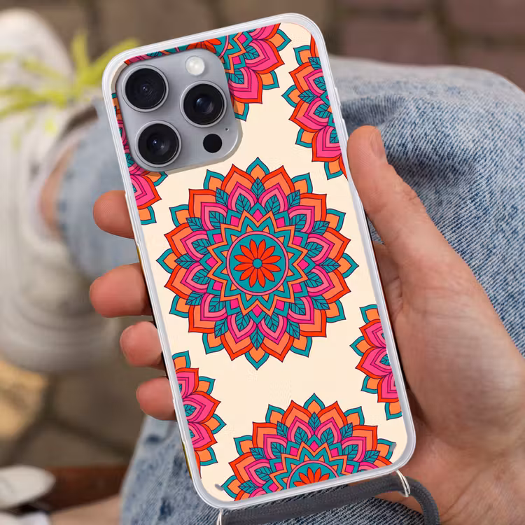 Mandala - Patroon - Abstract - Kleurrijk - Modern Hoesje iPhone 16 Pro Max met koord klein -sfeer3