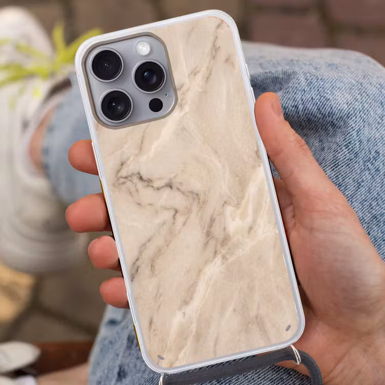 Marmer - Patroon - Abstract - Modern - Beige Hoesje iPhone 16 Pro Max met koord klein -sfeer3