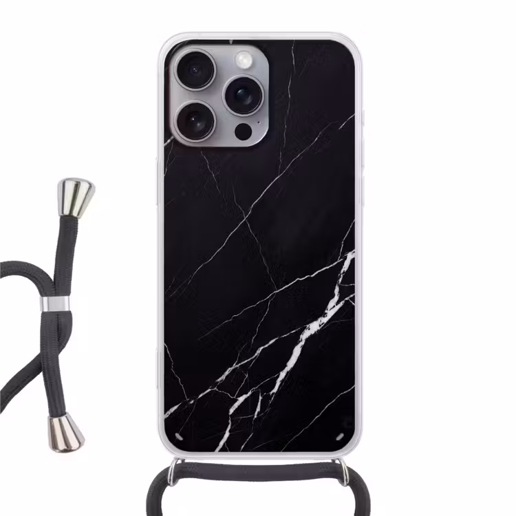 Marmer - Patroon - Abstract - Modern - Zwart Hoesje iPhone 16 Pro Max met koord klein -3d