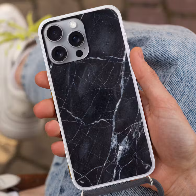 Marmer - Patroon - Modern - Zwart - Wit Hoesje iPhone 16 Pro Max met koord klein -sfeer3