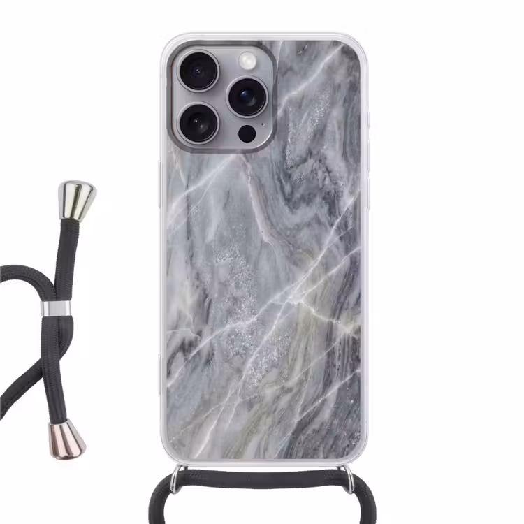 Marmer - Ader - Patroon - Abstract - Grijs Hoesje iPhone 16 Pro Max met koord klein -3d