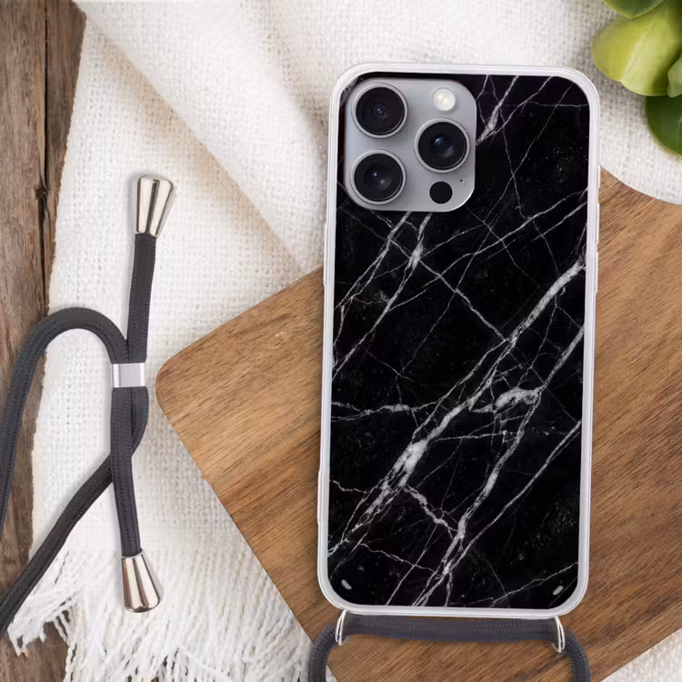 Marmer - Aders - Abstract - Zwart Hoesje iPhone 16 Pro Max met koord klein -sfeer4